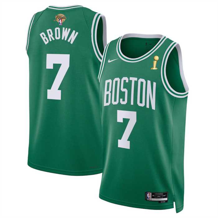 Mens Boston Celtics #7 Jaylen Brown Green 2024 Finals Champions Icon Edition Stitched Basketball Jersey Dzhi